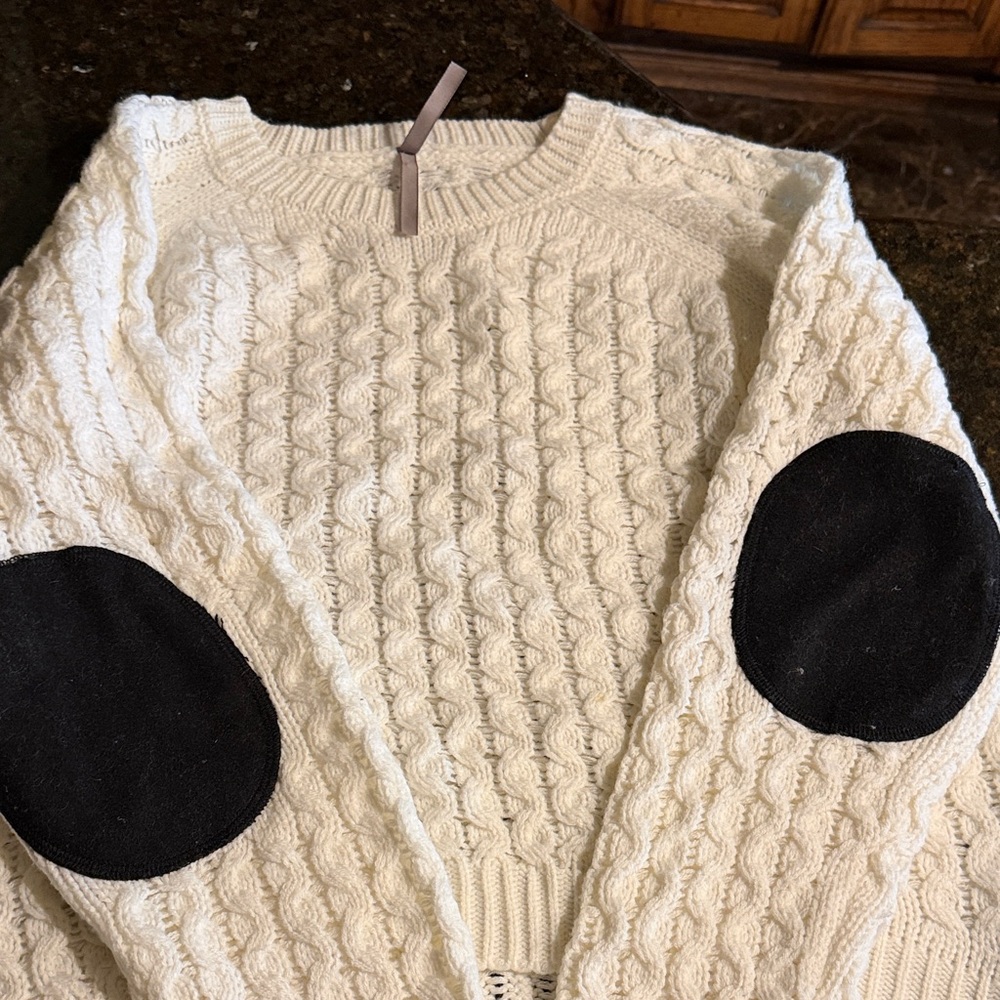 Women's Cable Knit Sweater with Elbow Patches